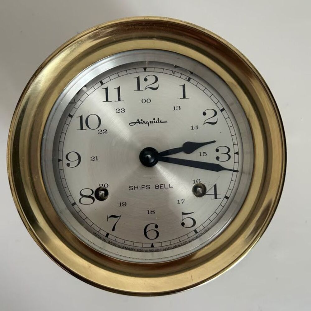 Vintage Airguide Ships Bell Clock Brass Case Nautical Marine Made in West German